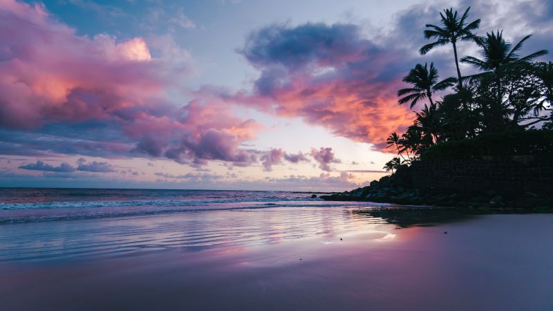 Maui, Sunset, Tropical beach, Hawaii, Dawn, Wallpaper