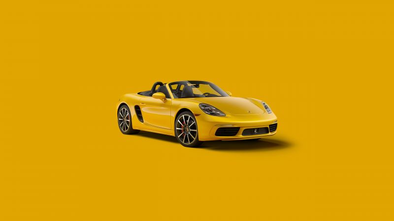 Porsche 718 Boxster, Yellow aesthetic, 5K, CGI, Yellow background, Wallpaper