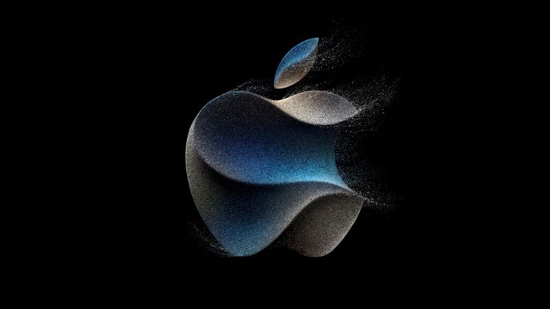 Apple logo, Apple Event, 2023, 5K, 8K, Black background, AMOLED, Wallpaper