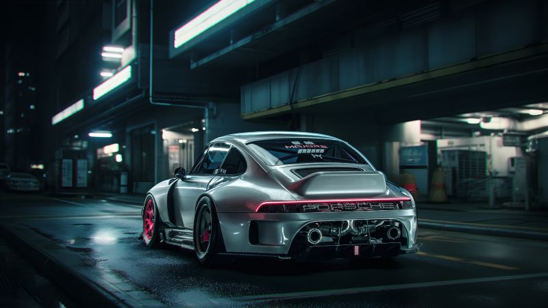 Porsche 911, Cyberpunk, CGI, 5K, Wallpaper