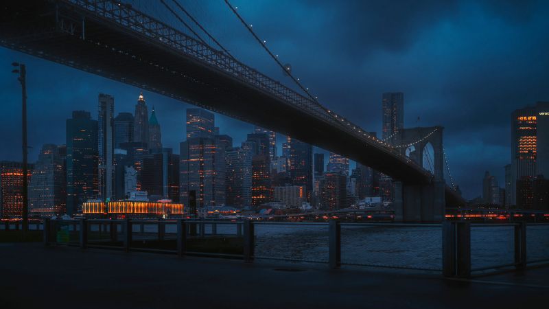 New York City, Brooklyn Bridge, Night, Dark aesthetic, Cityscape, Wallpaper