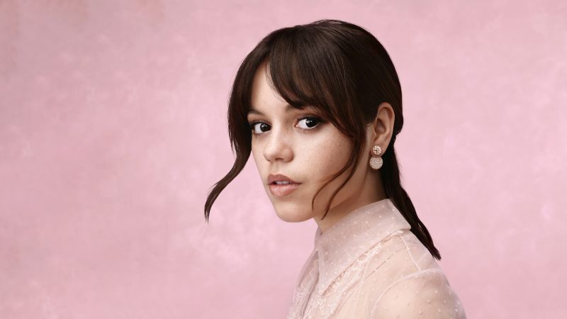 Jenna Ortega, 2023, Pink background, 5K, 8K, Wallpaper