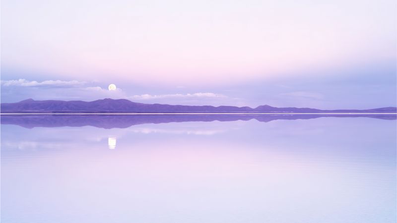 Full moon, Purple aesthetic, Lake, Calm, Reflection, Mountains, Wallpaper