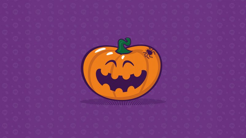 Halloween Pumpkin, Purple background, 5K, Smiling, Cute art, Halloween background, Wallpaper