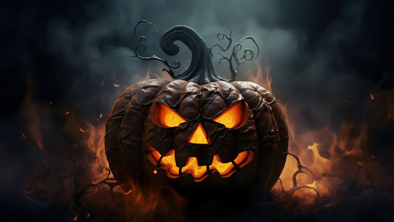Halloween pumpkin, AI art, Spooky, Scary, 5K, Jack-o'-lantern, Wallpaper