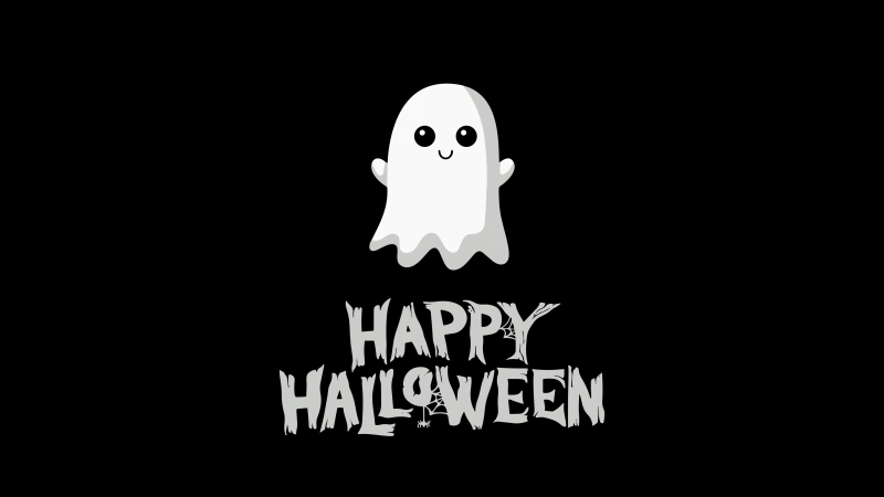 Happy Halloween, Cute ghost, 5K, AMOLED, Black background, Wallpaper