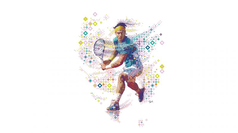 Rafael Nadal, Tennis player, Spanish, Digital Art, Mosaic, 5K, White background, Wallpaper