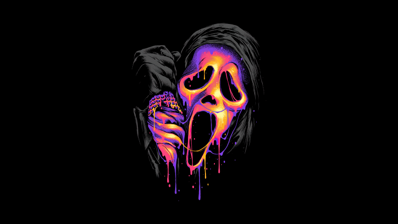 Ghostface, AMOLED, 5K, 8K, Scream, Spooky, Black background, Wallpaper