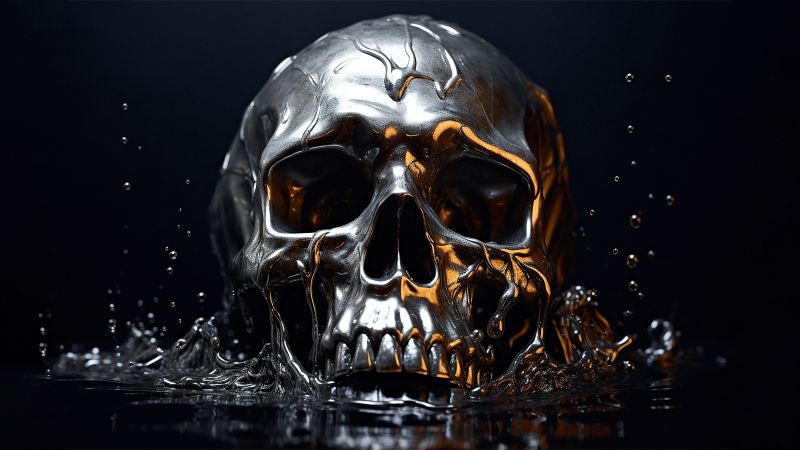 Skull, Melting, AI art, Spooky, 5K, Dark background, Wallpaper