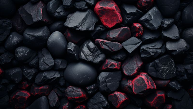 Black rocks, Volcanic, Pile of rocks, Dark aesthetic, Red rocks, 5K, Wallpaper