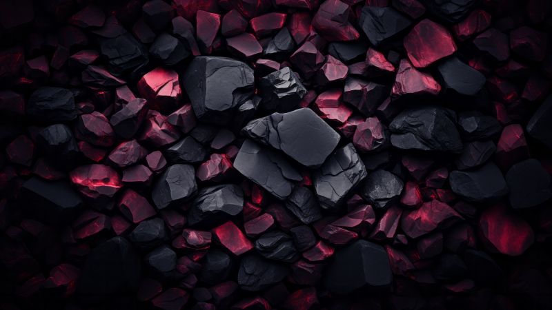 Pile of rocks, Dark aesthetic, Artistic, Black rocks, Red rocks, Volcanic, 5K, Wallpaper