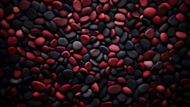 Pebbles, Dark aesthetic, Artistic, Black rocks, Red rocks, Volcanic, Pile of rocks, 5K, Wallpaper