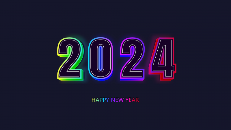 2024, Happy New Year, 2024 New year, Dark aesthetic, Deep blue, Wallpaper
