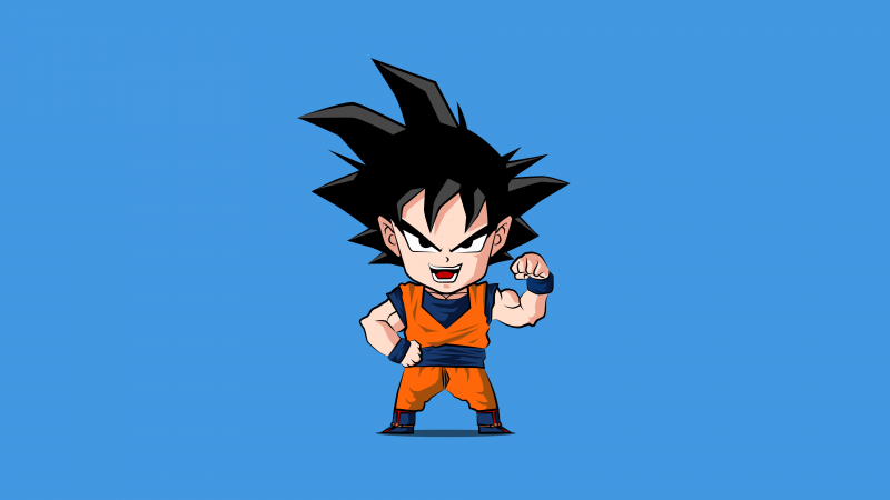 Goku, Chibi, Dragon Ball Z, Blue background, Minimalist, 8K, 5K, Simple