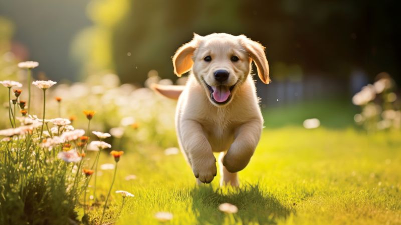 Cute puppy, Running, Golden Retriever, 5K, Labrador puppy, Adorable, Wallpaper
