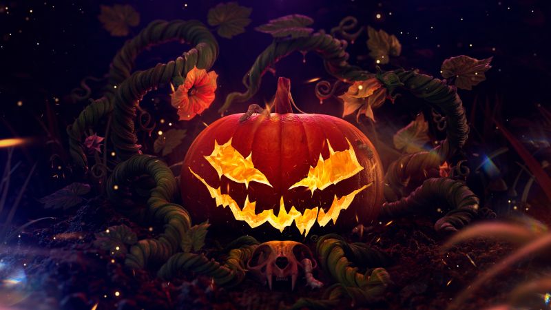Halloween Pumpkin, Surreal, Scary, 5K, 8K, Digital Art, Evil laugh, Wallpaper