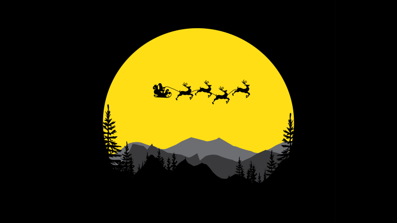 Santa Claus, Full moon, Silhouette, AMOLED, Black background, 5K, 8K, 10K, 12K, Simple, Navidad, Noel, Wallpaper