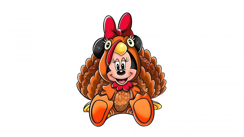 Minnie Mouse, Turkey, Happy Thanksgiving, 5K, 8K, White background, Wallpaper