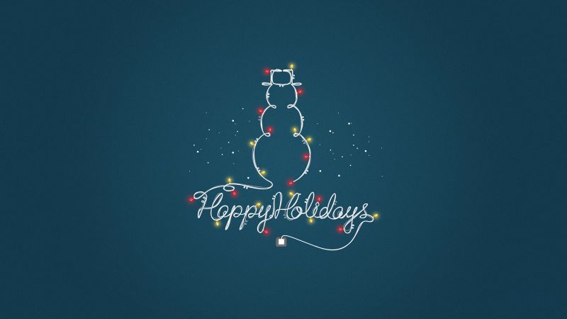Happy holidays, Snowman, Christmas lights, Blue background, 5K, Navidad, Noel, Wallpaper