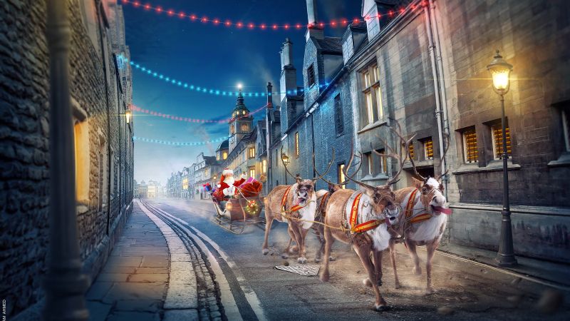 Santa Claus chariot, Surreal, Christmas Eve, Sledge, Reindeer Chariot, 5K, Navidad, Noel, Sleigh, Wallpaper