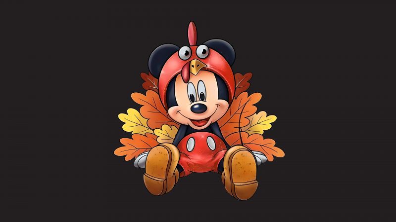 Mickey Mouse, Thanksgiving, Disney, Turkey, 8K, Dark background, 5K, Wallpaper