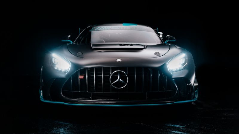 Mercedes-AMG GT2 PRO, Race cars, 5K, Dark aesthetic, Black background, Wallpaper
