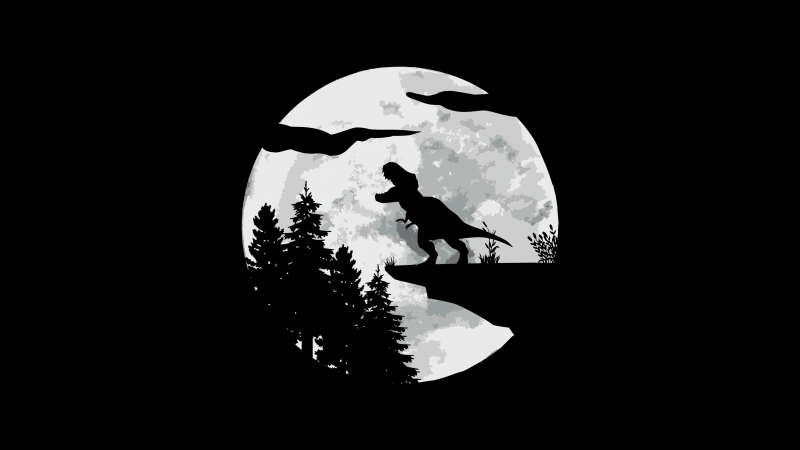 T Rex, Moon, Silhouette, Night, 5K, Minimalist, Simple