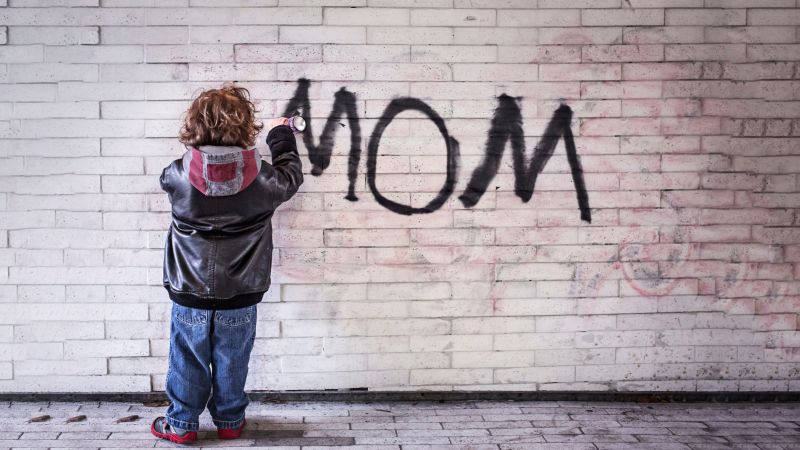 Mom, Graffiti, Child, Brick wall, 5K, Wallpaper