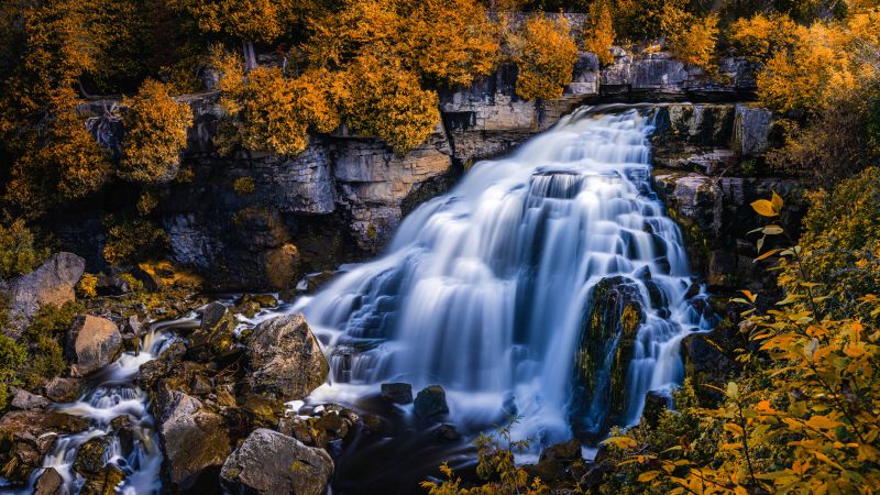 Inglis Falls, Waterfall, Ontario, Canada, Scenic, 5K, Autumn, Wallpaper