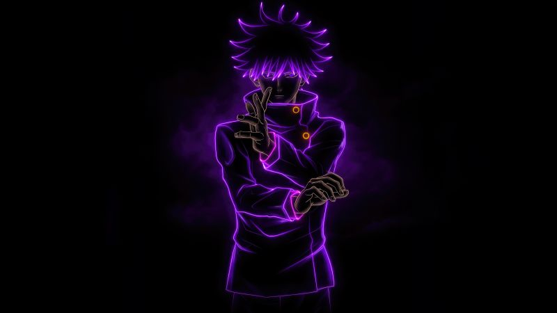 Megumi Fushiguro, Black background, Jujutsu Kaisen, 5K, 8K, Purple, Wallpaper