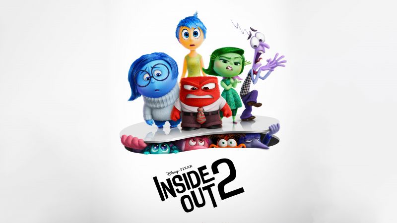 Inside Out 2, 2024 Movies, Animation movies, Pixar movies, 5K, 8K, White background, Joy (Inside Out), Sadness (Inside Out), Anger (Inside Out), Fear (Inside Out), Disgust (Inside Out), Anxiety (Inside Out), Wallpaper