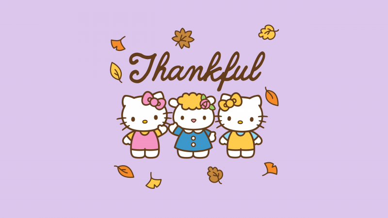 Thankful, Hello Kitty, Lavender background, 5K, Happy Thanksgiving, Wallpaper