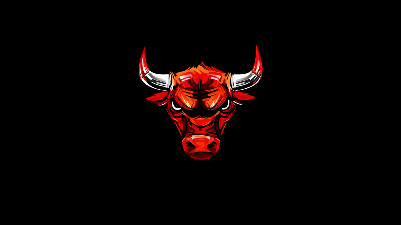 Chicago Bulls, Logo, Basketball team, AMOLED, Minimalist, 5K, 8K, Black background, Wallpaper
