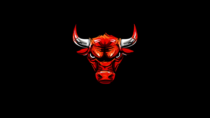 Chicago Bulls, Logo, Basketball team, AMOLED, Minimalist, 5K, 8K, Black background