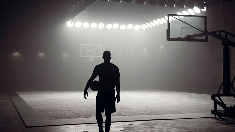 Basketball player, Silhouette, Basketball court, Basketball backboard, Indoor, Alone, Wallpaper