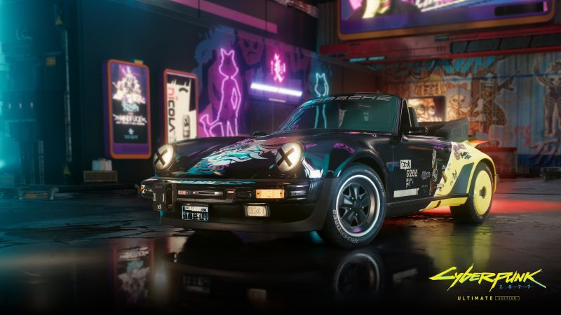 Porsche 911 Turbo Cabriolet, Cyberpunk 2077, Retro, Classic cars, Wallpaper