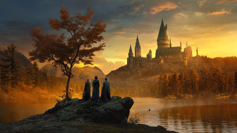 Hogwarts, Harry Potter, Hermione Granger, Ron Weasley, 5K, Wallpaper