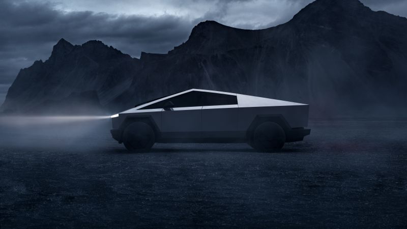 Tesla Cybertruck, 2023, Night, Caves, Electric pickup, Wallpaper