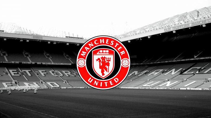 Manchester United, Monochrome background, Logo, 5K, Stadium, Wallpaper