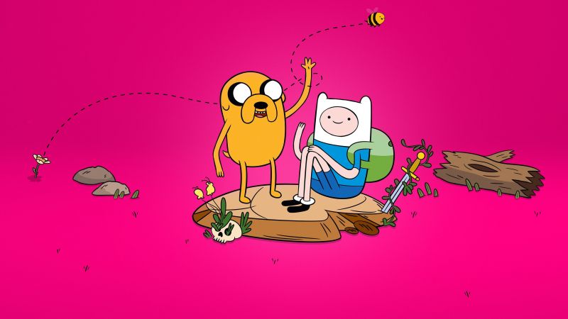 Cartoon Network, Adventure Time, Jake, Finn, Pink background, Wallpaper