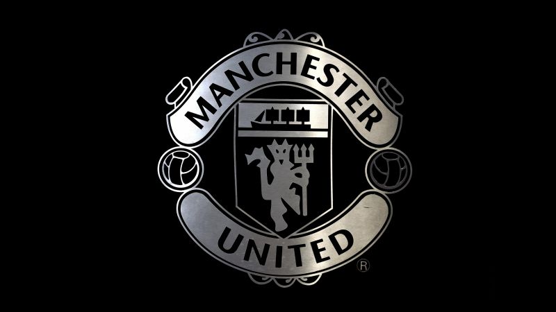 Manchester United, Black and White, Monochrome, Logo, AMOLED, 5K, 8K, Wallpaper