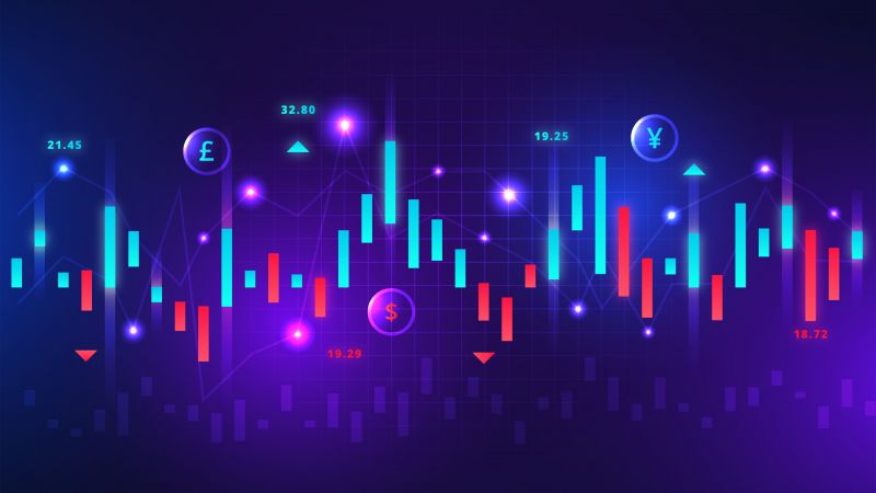 Forex, Day Trading, Candlestick pattern, Stock Market, Purple background, Wallpaper