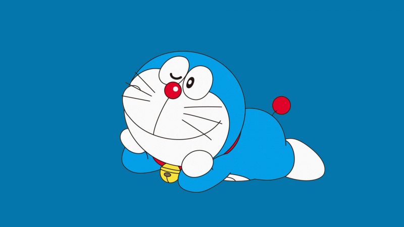 Adorable, Doraemon, Cartoon, Illustration, Blue background, Smiling, Wallpaper