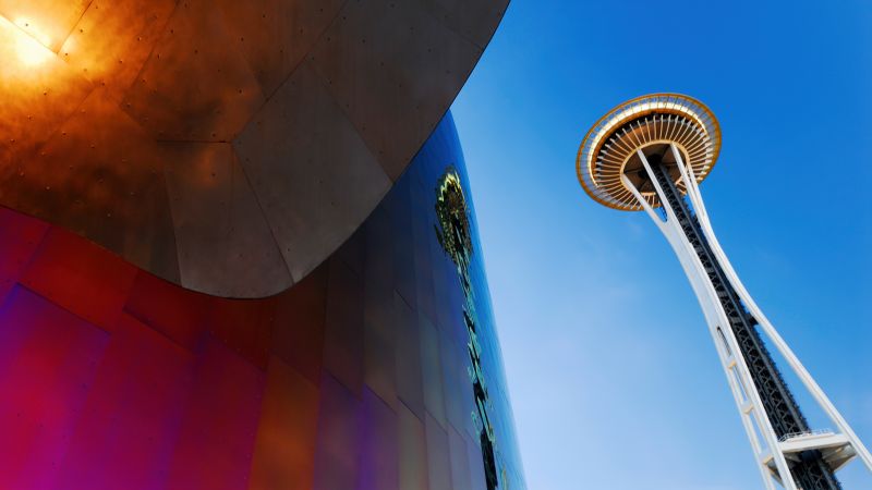 Space Needle, Windows 7, Modern architecture, Seattle, Washington, Stock, Wallpaper