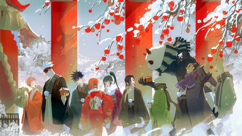 Jujutsu Kaisen, 5K, Characters, Megumi Fushiguro, Satoru Gojo, Yuji Itadori, Wallpaper