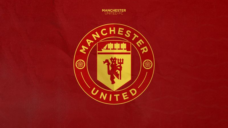 Manchester United, Football club, Red background, Logo, 5K, Wallpaper