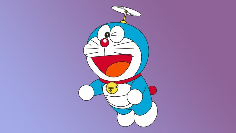 Doraemon, Minimalist, Purple background, Cartoon, Wallpaper