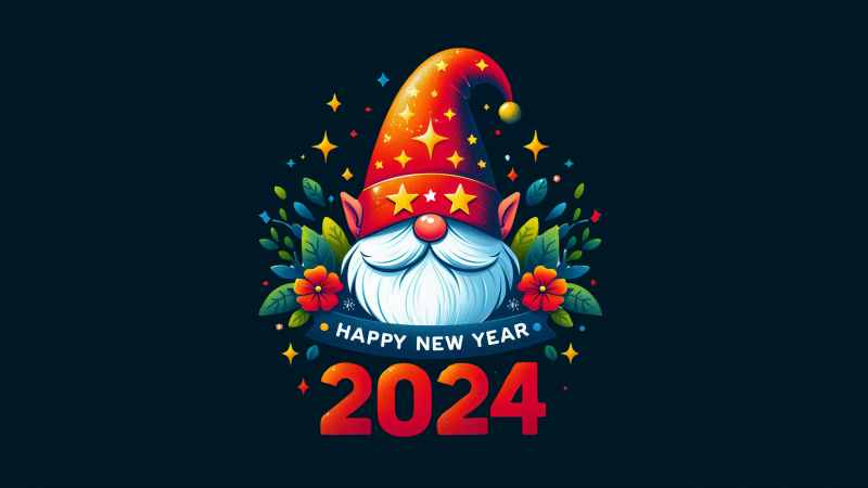 Happy New Year 2024, Santa Claus, AI art, Dark background, Illustration, 5K, Wallpaper