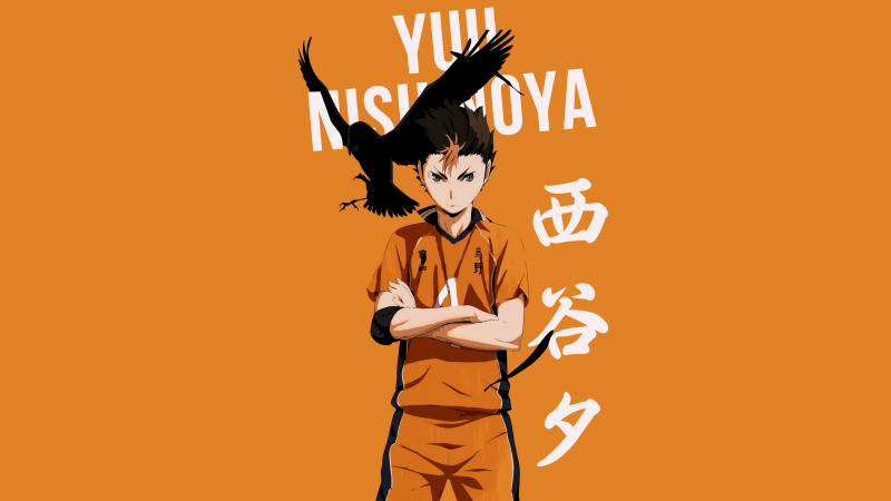 Yu Nishinoya, Haikyuu, Orange background, 8K, Minimalist, 5K, Wallpaper