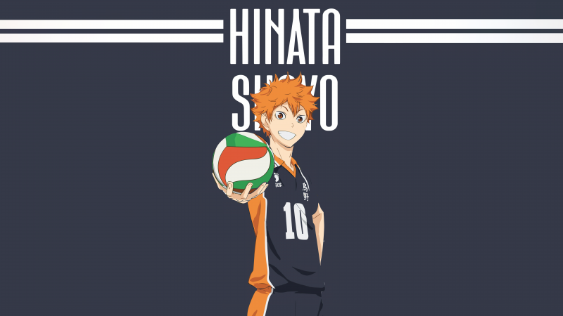 Shoyo Hinata, 8K, Minimalist, Haikyuu, Volleyball, Grey background, 5K, Wallpaper